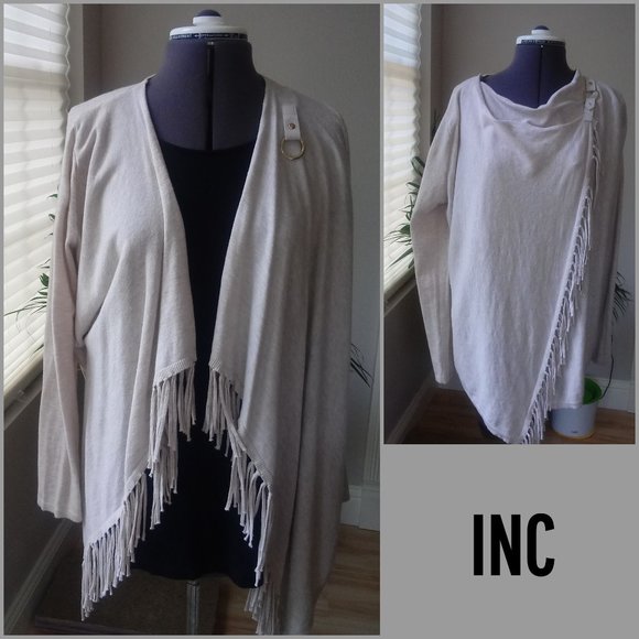 INC International Concepts Sweaters - INC Waterfall Sweater w/ Fringe Faux Leather Clasp